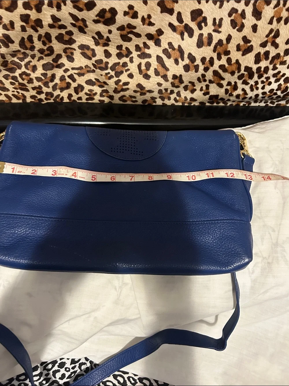 Tory Burch Blue Leather Crossbody/Shoulder Bag with Perforated Logo Detail